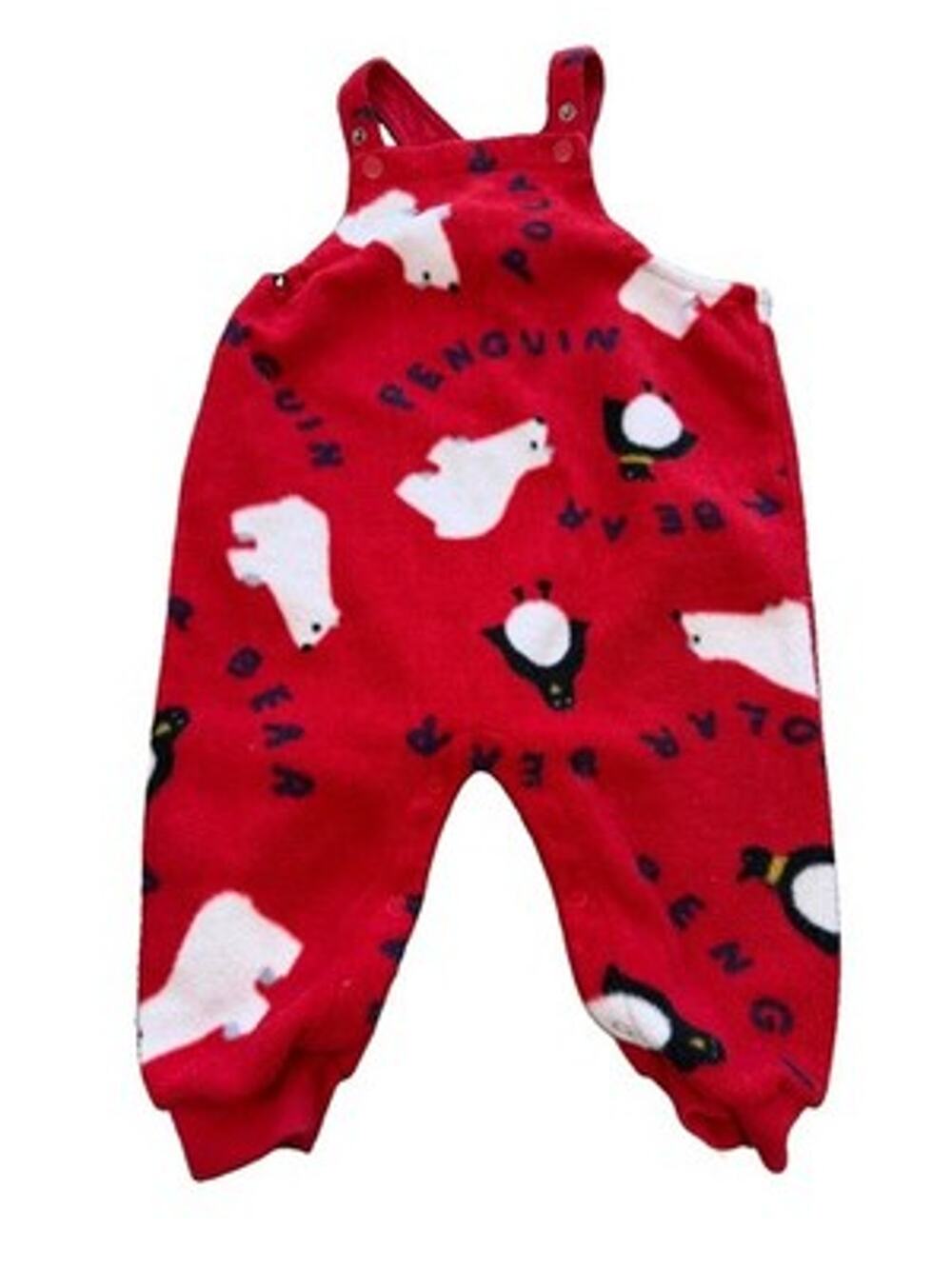 Vintage Baby Gap Red Fleece Penguin Polar Bear Overalls 12-18 Months Unisex